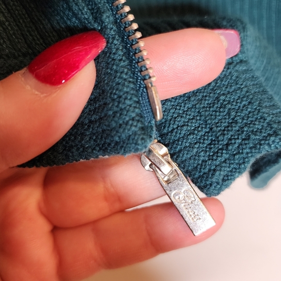 NWT GUESS Malina Green Ribbed Zip Front Long Sleeve Sweater Size XL - Picture 4 of 16